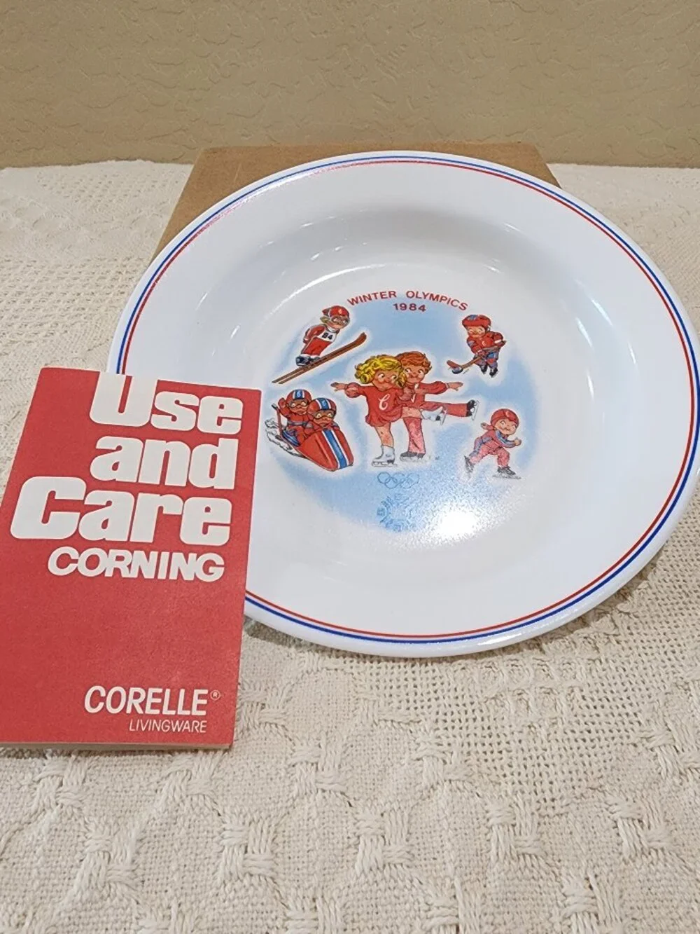 1984 NIB Corelle CAMPBELL'S KIDS Rim Soup Bowl - Winter Olympics in Sarajevo